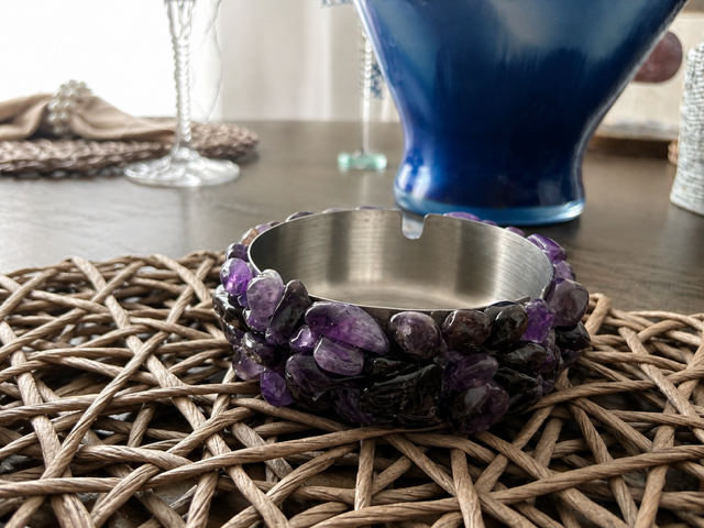 Crystal ashtray--Amethyst chip crystal ashtray